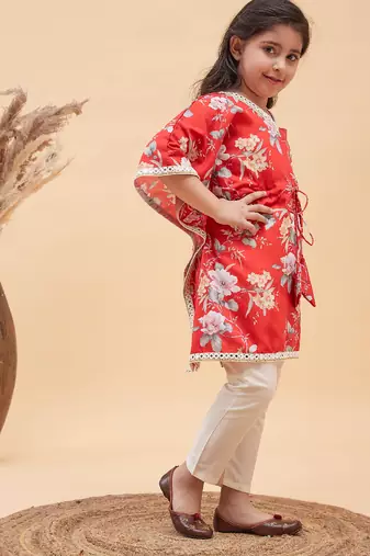 girls' red and cream kaftan and pant set