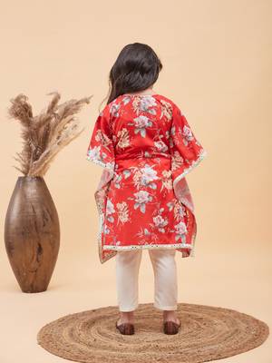 girls' red and cream kaftan and pant set 4