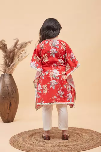 girls' red and cream kaftan and pant set