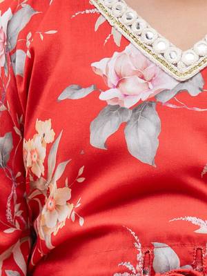 girls' red and cream kaftan and pant set 5