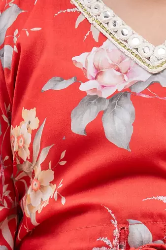 girls' red and cream kaftan and pant set