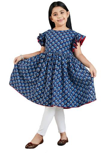 girls' indigo blue and white kurta and leggings set