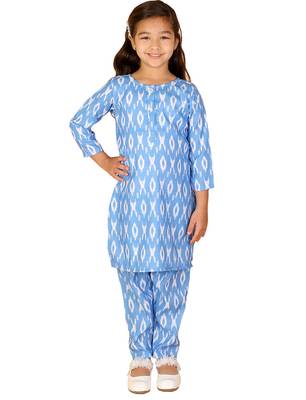 girls' aqua blue kurta and pant set 1