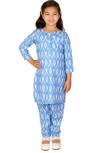 girls' aqua blue kurta and pant set