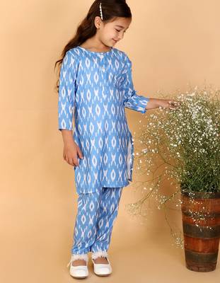 girls' aqua blue kurta and pant set 2