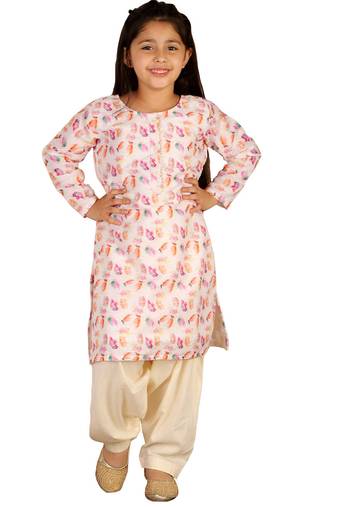 girls' multicolor-base-white kurta and patiala set