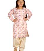 girls' multicolor-base-white kurta and patiala set