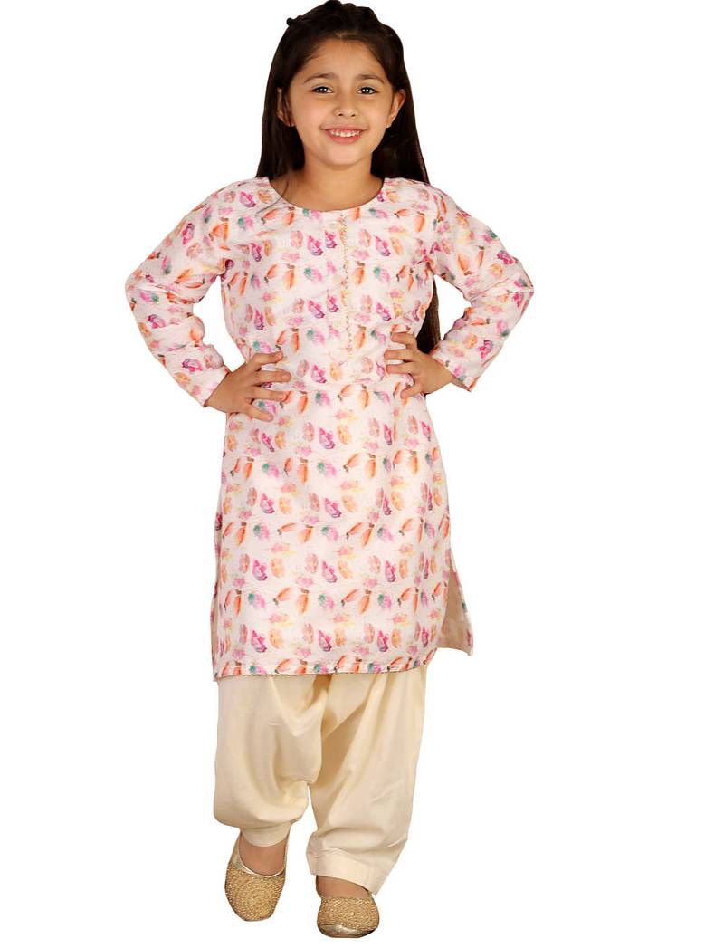 Jbn creation girls' multicolor-base-white kurta and patiala set