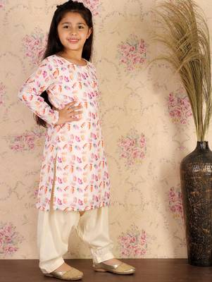 girls' multicolor-base-white kurta and patiala set 3