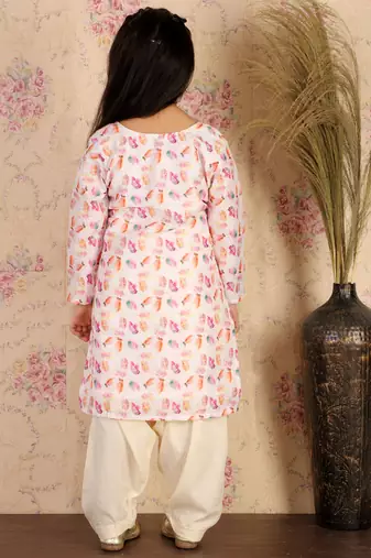 girls' multicolor-base-white kurta and patiala set