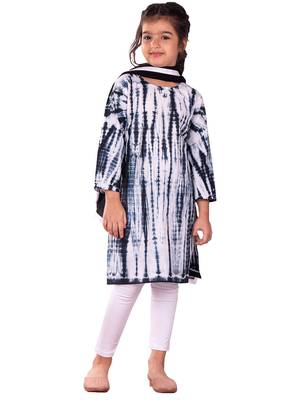 girls' black and white kurta, leggings & dupatta set 1