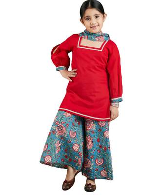girls' red and blue palazzo set 1