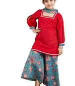 girls' red and blue palazzo set