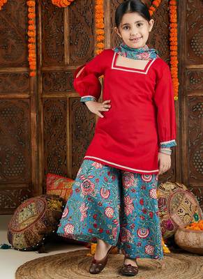 girls' red and blue palazzo set 2