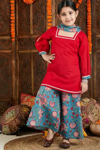 girls' red and blue palazzo set