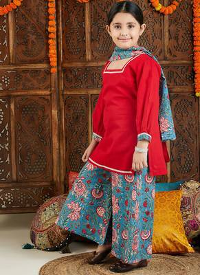 girls' red and blue palazzo set 3