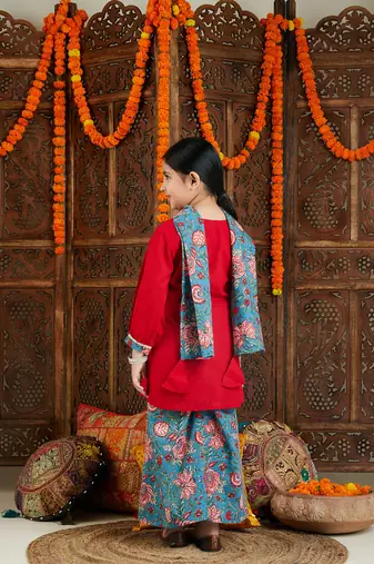girls' red and blue palazzo set