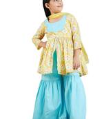 girls' yellow and aqua kurta pant set
