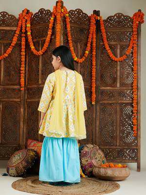 girls' yellow and aqua kurta pant set 4