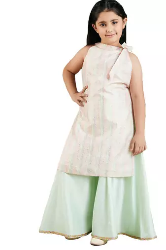 girls' mint green kurta and palazzo set