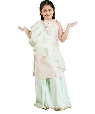girls' mint green kurta, palazzo and dupatta set 1