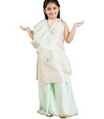 girls' mint green kurta, palazzo and dupatta set