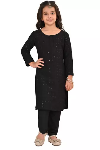 girls' black kurta and pant set
