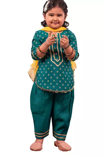 girls' green kurta and patiala set