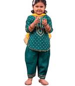 girls' green kurta and patiala set