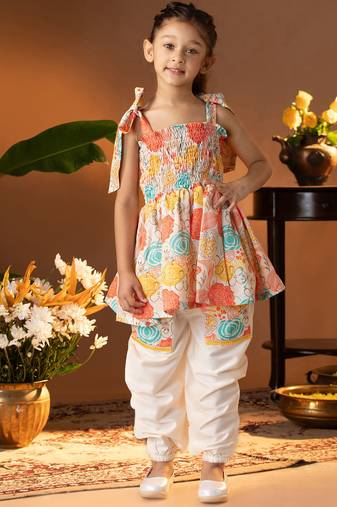 girls' multicolour kurta and patiala