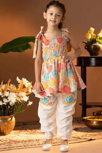girls' multicolour kurta and patiala
