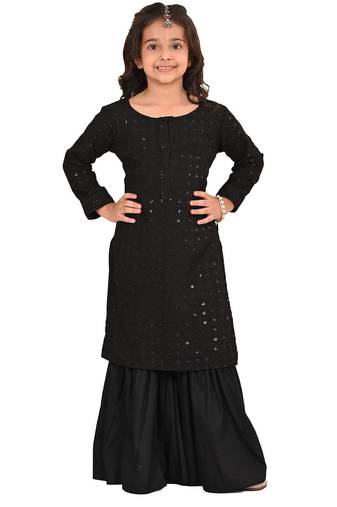 girls' black kurta and sharara set