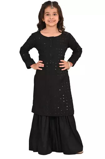 girls' black kurta and sharara set