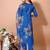Blue color art silk embroidered kurti pant with orgenza digital print dupatta