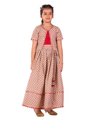 girls' mint green and red lehenga set 1