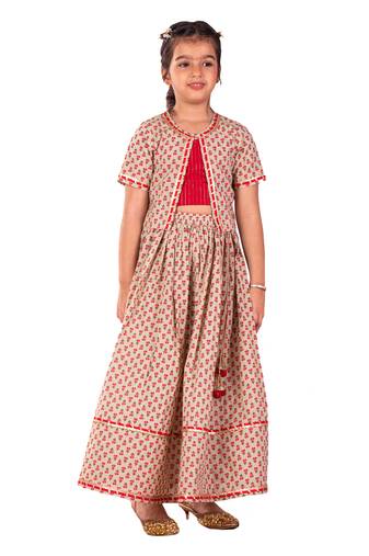 girls' mint green and red lehenga set