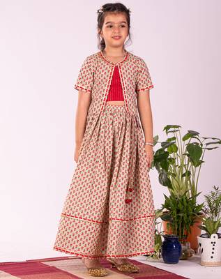 girls' mint green and red lehenga set 2