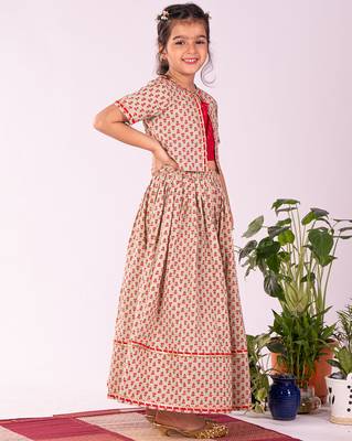 girls' mint green and red lehenga set 3