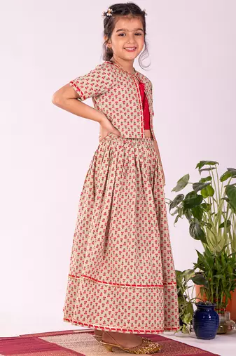 girls' mint green and red lehenga set