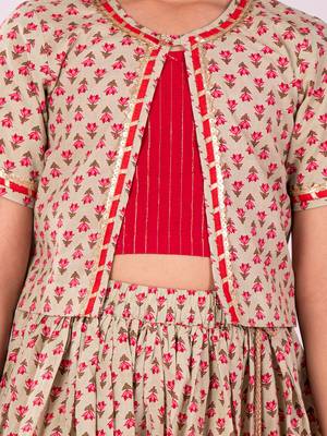 girls' mint green and red lehenga set 5