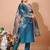 Green color art silk embroidered kurti pant with orgenza digital print dupatta