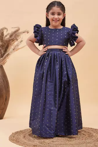 girls' navy blue lehenga set