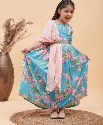 girls' aqua lehenga set 2