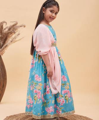 girls' aqua lehenga set 3