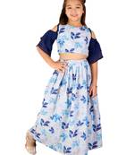 girls' blue sequins floral lehenga set