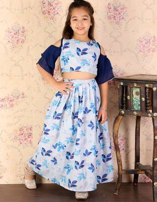girls' blue sequins floral lehenga set 2