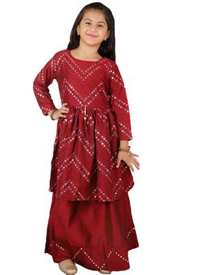 girls' maroon lehenga set 1