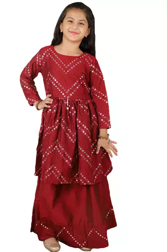 girls' maroon lehenga set