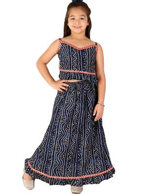 girls' blue bandhani lehenga set 1