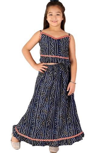 girls' blue bandhani lehenga set